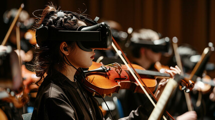 Music learning through virtual reality students playing in a simulated orchestra immersive...
