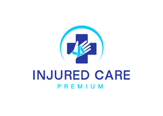 Medical cross and hand logo, Vector injured logo, Suitable logo for healthcare, hospital