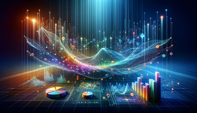 Dynamic 3D scatter plot visualization with holographic data analysis.