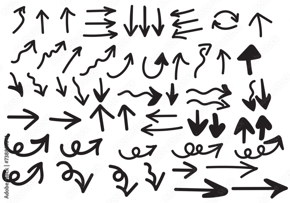 Aufkleber hand drawn arrows set. sketch arrow, curved scribble way pointed line and doodle round pointer vecto