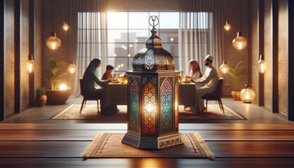 Illustration capturing the spirit of ramadan with a traditional ramadan lantern in focus.