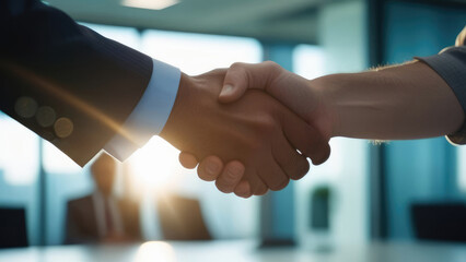 Close up of handshake in the office. Business handshake and business people. Businessmans shaking hands. Panoramic banner office