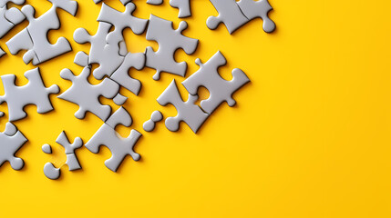 Obraz premium Colorful puzzle background on flat surface, scattered multi-color puzzle pieces