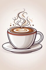 Abstract cup of coffee expresso, cappuccino or latte. Creative coffee concept in a cafe. Smoke above the cup. Advertising banner