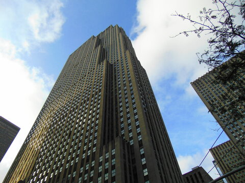 Rockefeller Center skyscraper in New York. Famous building complex was built in 1930-1939 and is considered National Historic Landmark.