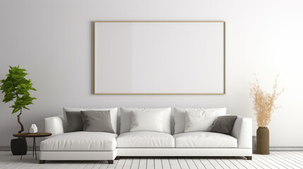 Fototapeta na wymiar living room interior with sofa and white room generative ai