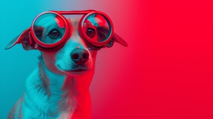 Dog with glasses. Close-up portrait of a dog. Anthopomorphic creature. A fictional character for advertising and marketing. Humorous character for graphic design.