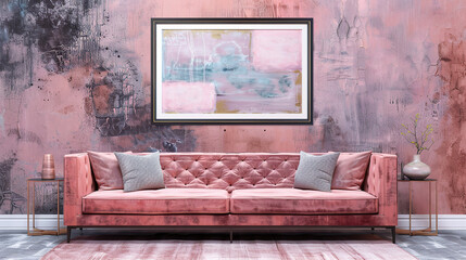 broken pink sofa in living room generative ai