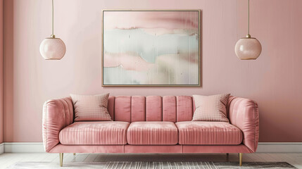 pink sofa with light pink wall paint generate ai