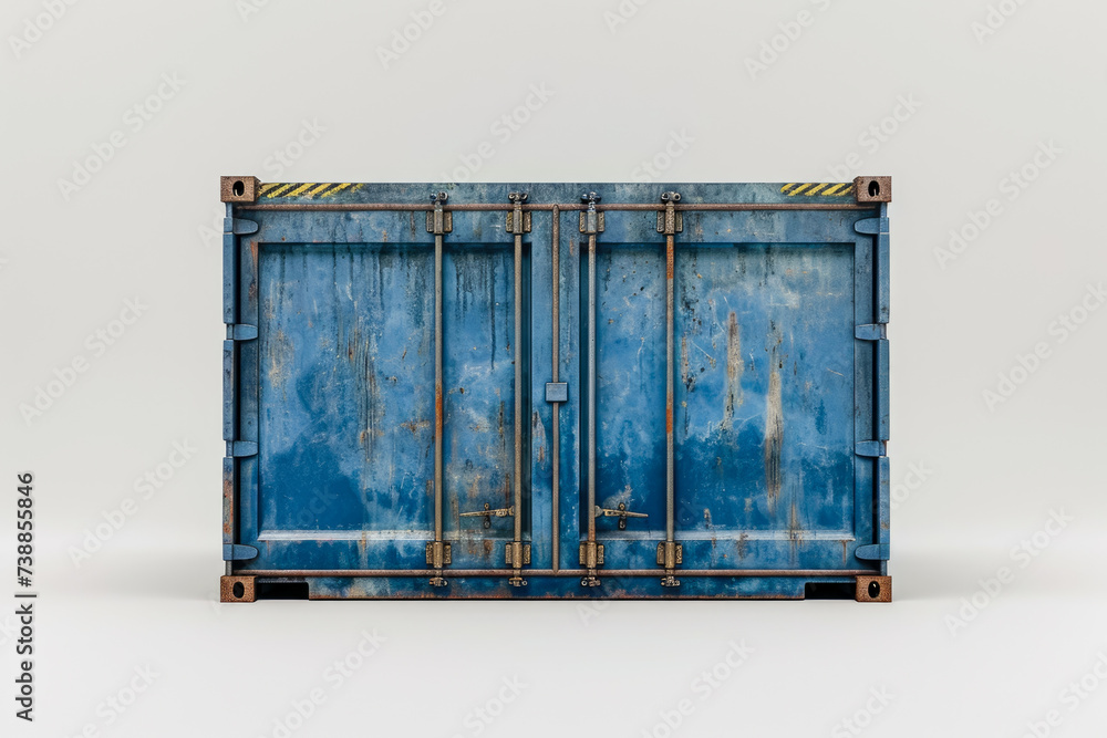 Poster container with a blue color and a metal shape and a cargo overlay on the front