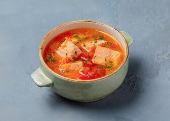 Fish soup with salmon plate.