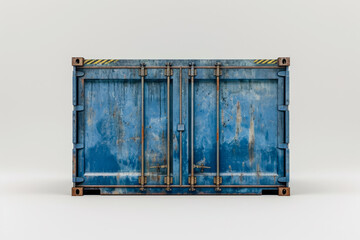 container with a blue color and a metal shape and a cargo overlay on the front