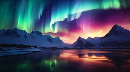 Fototapeta na wymiar Vivid image of Northern Lights twinkling in the night sky