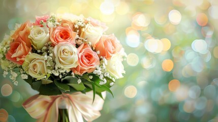 Obraz premium wedding bouquet of roses in different shades including pink, white and orange. 