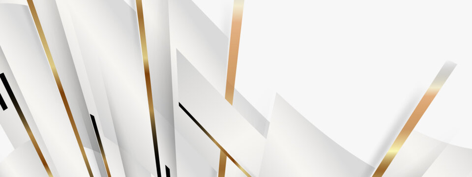 Abstract white and gray background with gorgeous golden line decoration. Vector graphic illustration.