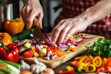 Fotobehang hands cutting vegetables © BetterPhoto