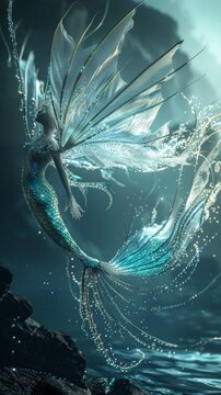 Mythical mermaid creature with elegant aquatic wings