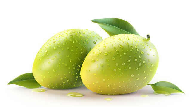 Fresh green mango on a white background generative Ai