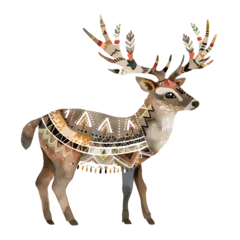 Poster Im Rahmen Intriguing watercolor artwork featuring a bohemian-inspired deer embellished with intricate geometric designs. © JewJew