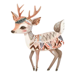 Dekokissen Intriguing watercolor artwork featuring a bohemian-inspired deer embellished with intricate geometric designs. © JewJew