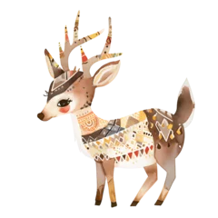Deurstickers Intriguing watercolor artwork featuring a bohemian-inspired deer embellished with intricate geometric designs. © JewJew