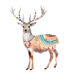 Keuken spatwand met foto Intriguing watercolor artwork featuring a bohemian-inspired deer embellished with intricate geometric designs. © JewJew
