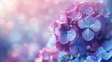 Soft Focus Floral Background with Hydrangea Flowers A delicate natural backdrop featuring pastel colors of light blue