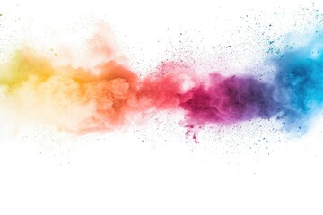 colorful rainbow holi paint color powder explosion isolated white wide panorama background