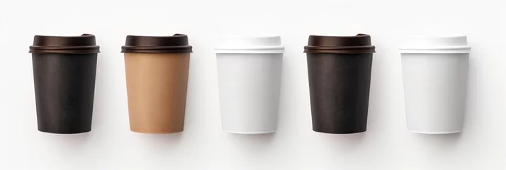 Foto op Aluminium Set of paper takeaway cups of different isolated on a white background, © inthasone