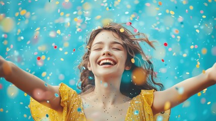 Joyful Young Girl Celebrating with Confetti