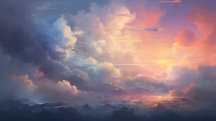 Illustration of beautiful soft colored clouds like in heaven generative ai - obrazy, fototapety, plakaty