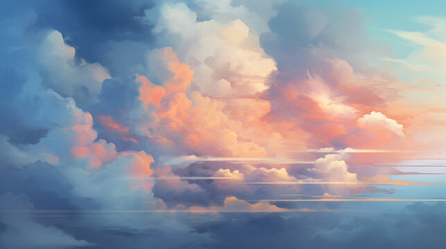 photo illustration of a sea of ​​clouds with beautiful soft colors generative ai