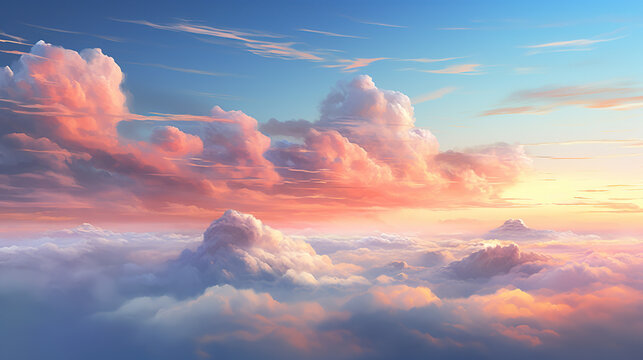 background illustration sunset in the clouds soft color in the sky and cloud generative ai