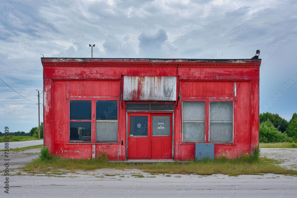Aufkleber post office with a red color and a building shape and a freight overlay on the sign
