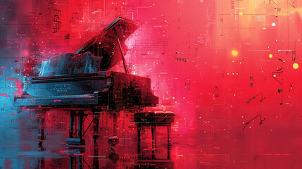 Music banner with piano on abstract background. For music festivals, invitations, postcards