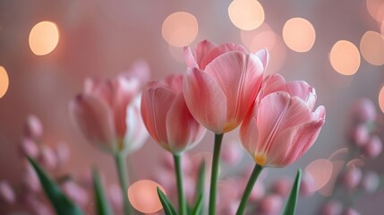 A light pink tulip bouquet captured against a simple backdrop with soft lighting and a shallow depth of field