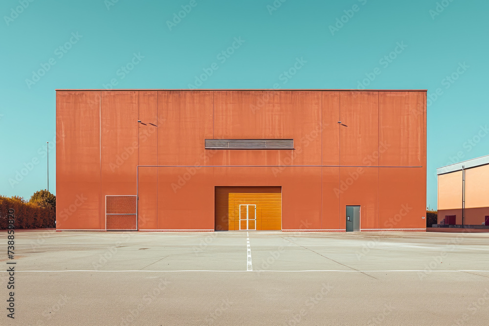 Poster warehouse with a brown color and a building shape and a storage overlay on the door
