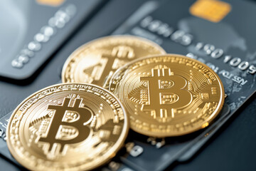 close-up of a cryptocurrency debit card. The card is sleek and modern, and there are other cards in the background