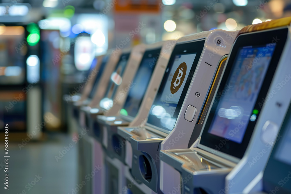 Aufkleber close-up of a cryptocurrency payment terminal. the terminal is user-friendly and secure, and there a