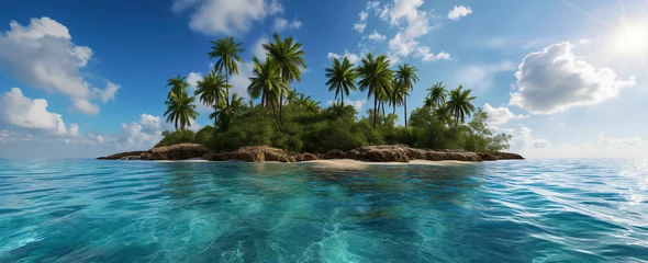 Fototapeten tropical island with coconut palm trees and blue water © FR-Studio