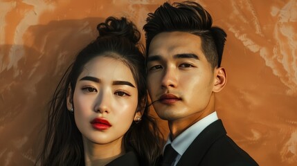 Stylish portrait of an Asian male and female couple
