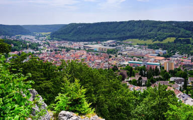Fototapeta na wymiar Panorama von Albstadt-Ebingen auf der Schwäbischen Alb (Zollernalbkreis)
