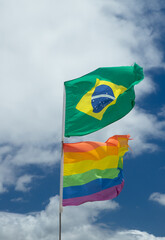 Brazil and gay flags together at Ipanema beach