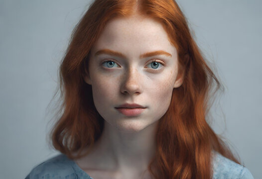 Retrato de modelo jovem e ruiva, feita em estúdio de fotografia.
