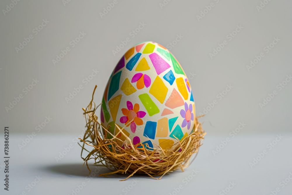 Poster eggs with a colorful pattern and a easter overlay on the shell