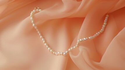 Delicate Pearl Necklace on Subtle Peach Background.