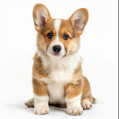 Obraz premium Curious Corgi Cutie: Adorable Puppy with Head Tilt Captivating the Camera, a Portrait of Young Dog Charm and Appeal
