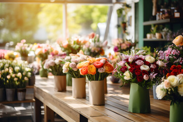 Bustling Floral Shop Filled with a Variety of Blooming Fresh Flowers and Charming Decorative Elements