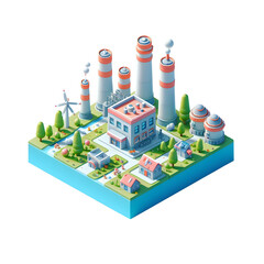 electric energy power system isometric 3d design Illustration on transparent background PNG