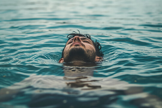 man trying to stay afloat, with his body growing numb